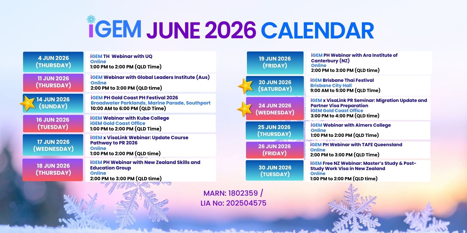 Calendar Activity - JUNE 2026 - FREE webinars